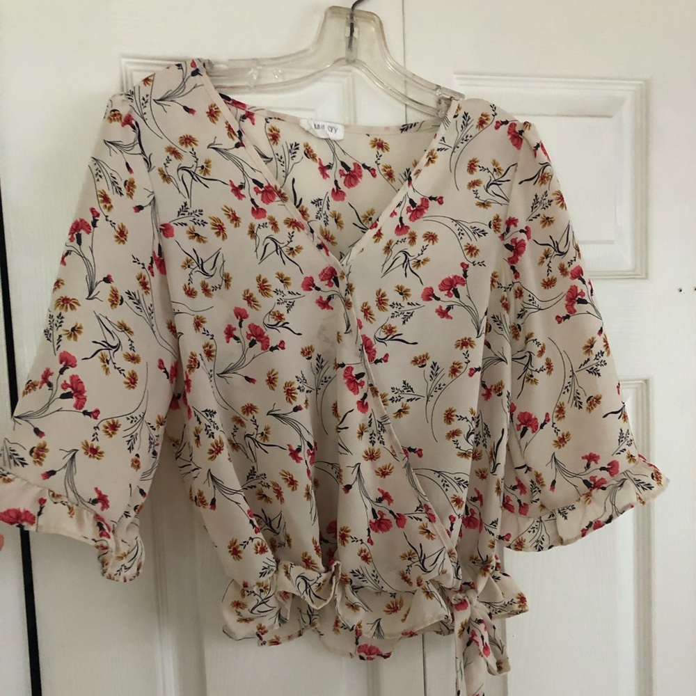 Floral Wrap Top with Tie Waist